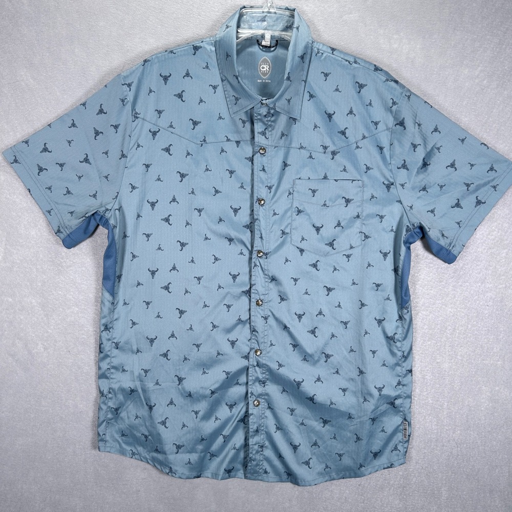Club Ride Cycling Shirt Mens 2XL Perl Snap Longhorn Head Print Vented Stetch